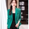 61pROp8rHSL.jpg Women 2 Button Office Long Sleeve Solid Coats Turn Down Collar Vintage Jacket Loose Blazer