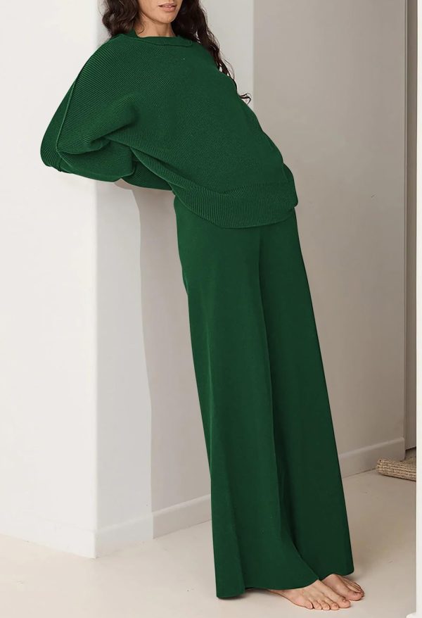 Women 2 Piece Sweater Sets Long Sleeve Knit Top Matching Wide Leg Pant Knitted Sweatsuit Outfits