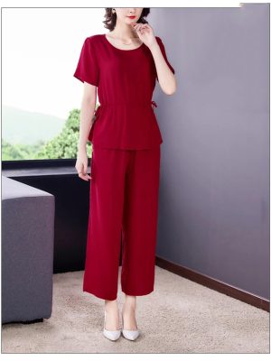Women's Cotton Sleep Set - T-Shirt & Trousers Breathable Pajama Soft Feel