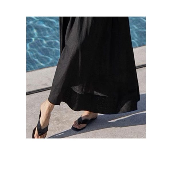 Women's Linen Suit Set - Black Skirt Seven Sleeve Travel Business Ensemble