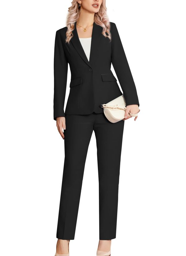Women's 2 Piece Suit Notched Lapel One Button Slim Fit Business Office Work Tuxedo Blazer Pants Set