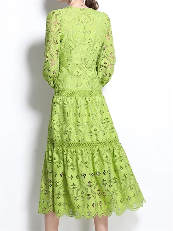 61qSsAjsSIL.jpg Women Summer Hollow Out Lace Dress Streetwear Long Sleeve Office Party Dress