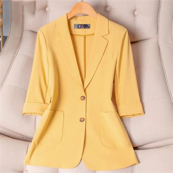61qk7OV9-JL.jpg Women Spring Summer Wear Half Sleeve Jacket Office Single Breasted Thin Suit Blazer
