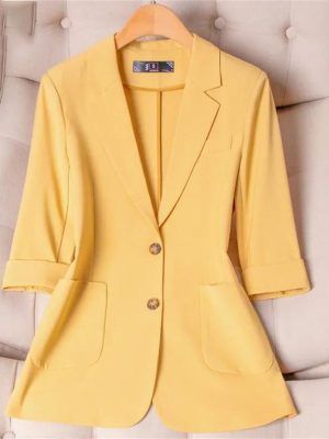 61qk7OV9-JL-768x768 Women Spring Summer Wear Half Sleeve Jacket Office Single Breasted Thin Suit Blazer