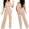 Women's Sexy Off Shoulder Ruffle Jumpsuits Elegant Wide Leg Long Pants Clubwear Rompers with Pockets