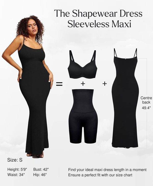 Summer Maxi Dress for Women - Cocktail Shapewear Dresses Built-in Bra Adjustable Straps Vacation Long Slip
