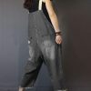Women Casual Loose Cropped Denim Jumpsuits Rompers Jeans Overalls Distressed Ripped Fringed/Pockets P49