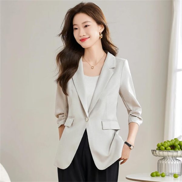 Women Spring Summer Professional Slim Half Sleeve Jacket Office Work Coat Tops White Blazer
