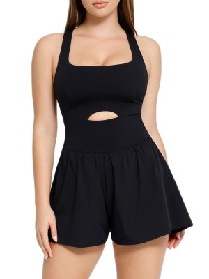 Shapewear Jumpsuit Workout Romper Tennis Dress Look Athletic Rompers For Women Waist Cutout Design