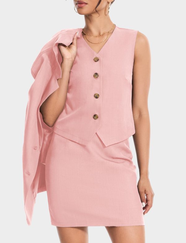 Women's 3 Piece Skirt Sets Business Casual Short Skort Blazer Suit Long Sleeve Jacket Vest Matching Outfits