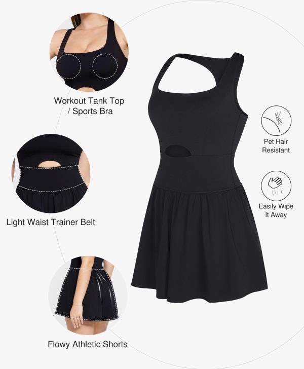 Shapewear Jumpsuit Workout Romper Tennis Dress Look Athletic Rompers For Women Waist Cutout Design