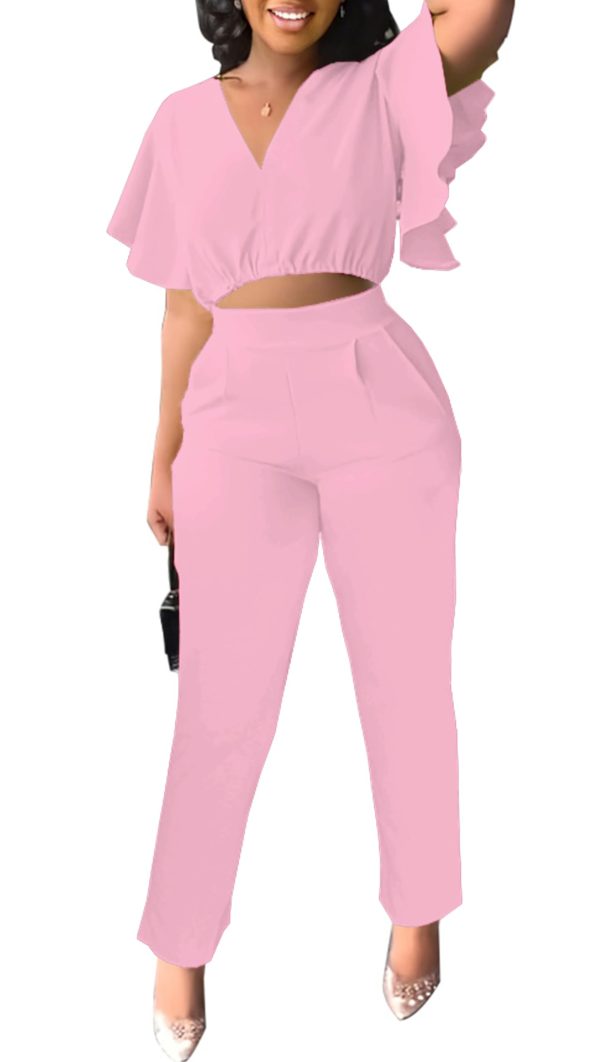 Womens Summer Two Piece Shorts Outfit Sexy Crop Top Butterfly Sleeve 2 pc Short Set Vacation Brunch Matching Set