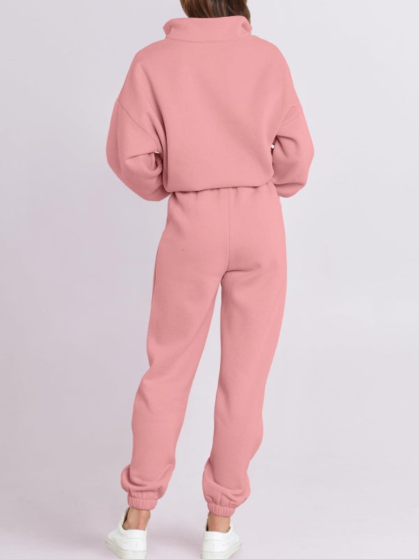 Women 2 Piece Outfits Sweatsuit Oversized Half Zip Sweatshirt Jogger Sweatpants Tracksuit Lounge Set 2024 Clothes