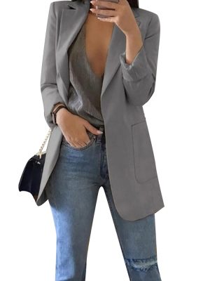Women’s Casual Long Sleeve Open Front Blazer Lapel Collar Cardigan Plus Size Work Jackets