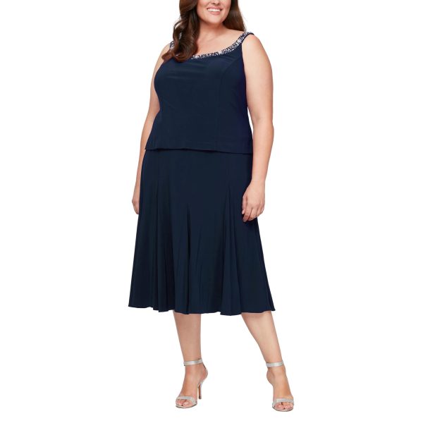 Women's 2 Piece Tea Length Jacket Dress with Sequin Beaded Trim