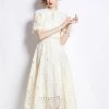 Womens Summer Hollow Out Party A Line Midi Long Princess Elegant Office Runway Robes Dress