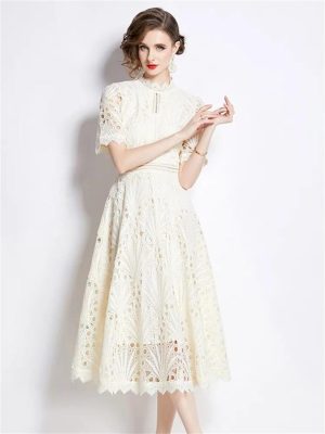 Womens Summer Hollow Out Party A Line Midi Long Princess Elegant Office Runway Robes Dress