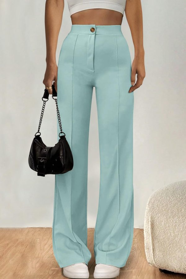 Straight Leg Pants Stretchy Button Business Casual Work Trousers Knit Elastic Waist Slacks