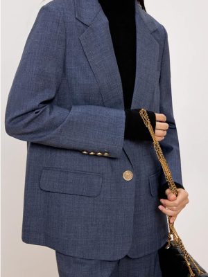 Women's One Button Coat Work Office Suit Jacket Notch Lapel Blazer