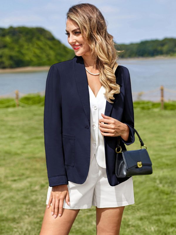 Women's Linen Blazer Lightweight Long Sleeve Shawl Lapel Suit Jacket Coat for Office Work Travel