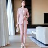 Women Half Sleeve Elegant Business Suits Spring Summer Formal Uniform Designs Pantsuits Professional Blazers Trousers Sets
