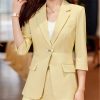 Women Summer Temperament Style Professional Slim Blazer and Pants Two Piece Sets Office Work Wear Yellow Suits