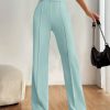Straight Leg Pants Stretchy Button Business Casual Work Trousers Knit Elastic Waist Slacks