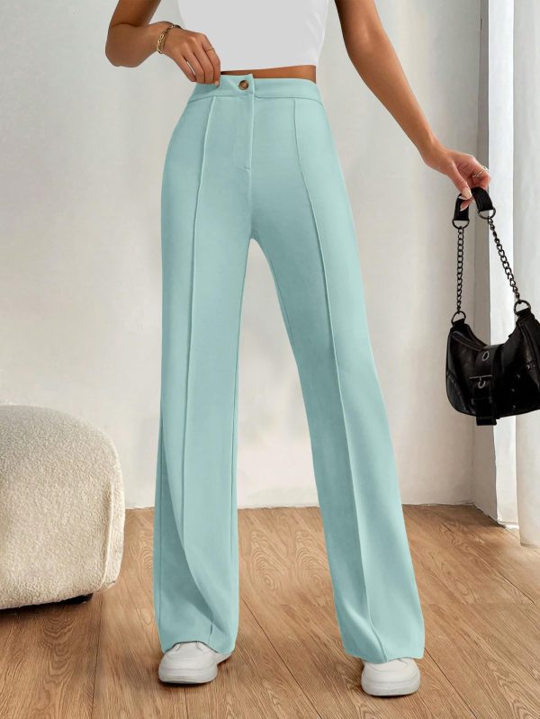 Straight Leg Pants Stretchy Button Business Casual Work Trousers Knit Elastic Waist Slacks