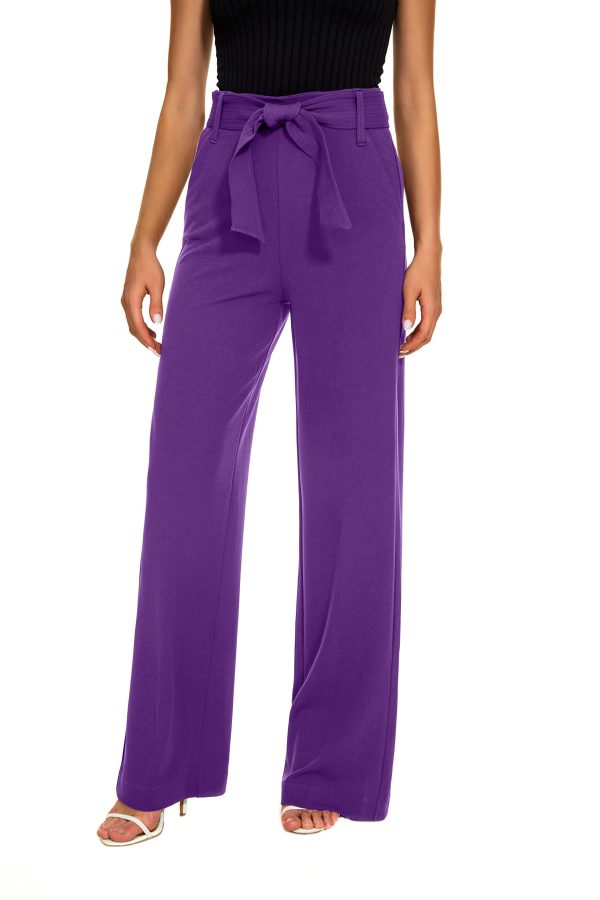 Women's Casual High Waisted Wide Leg Dress Pants with Pockets and Belt