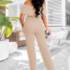 Women's Sexy Off Shoulder Ruffle Jumpsuits Elegant Wide Leg Long Pants Clubwear Rompers with Pockets