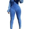 Women's Long Sleeve Workout Jumpsuit Sexy V neck Stretchy Ribbed Bodysuits Solid Color Comfy Bodycon Rompers