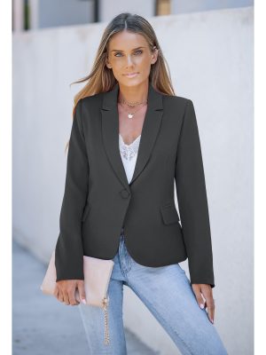 Womens Notched Lapel Pockets Button Work Office Blazer Jacket Suit