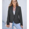 Womens Notched Lapel Pockets Button Work Office Blazer Jacket Suit