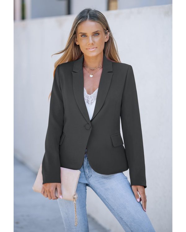Womens Notched Lapel Pockets Button Work Office Blazer Jacket Suit