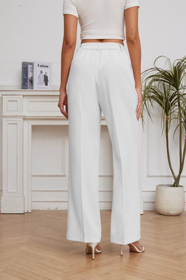 Women Suit Pants Wide Leg Pants High Elastic Waisted in The Back Business Work Trousers Long Straight