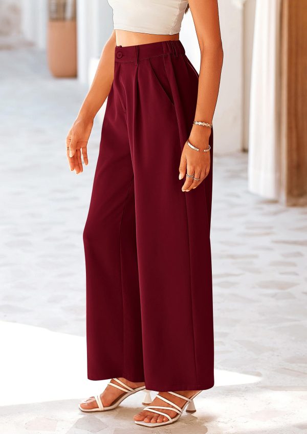 Women's Wide Leg Suit Pants Loose Fit High Elastic Waisted Business Casual Long Trousers Pant