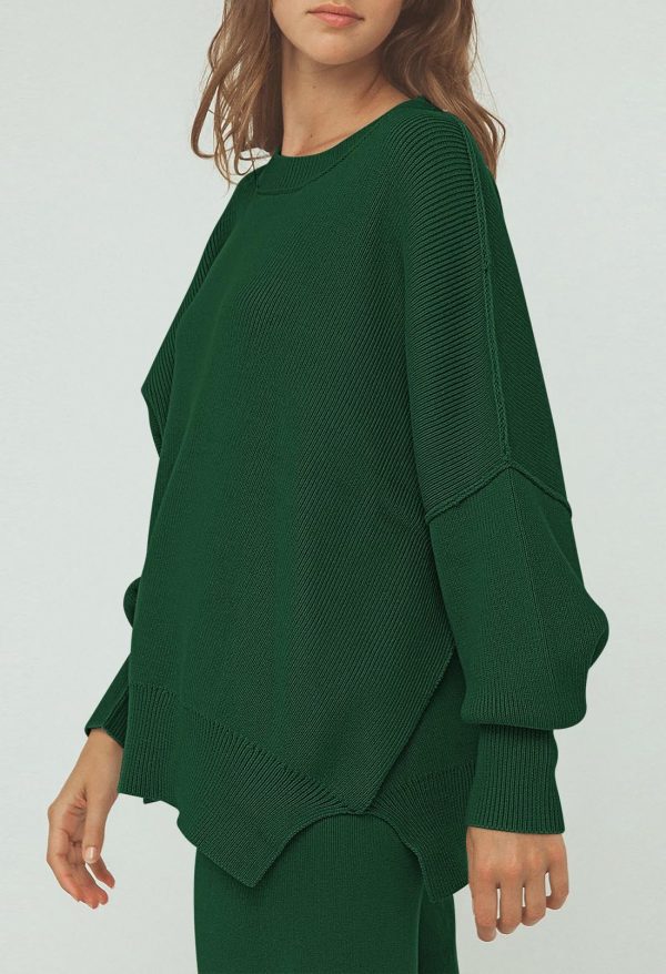 Women 2 Piece Sweater Sets Long Sleeve Knit Top Matching Wide Leg Pant Knitted Sweatsuit Outfits