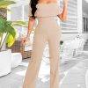 Women's Sexy Off Shoulder Ruffle Jumpsuits Elegant Wide Leg Long Pants Clubwear Rompers with Pockets