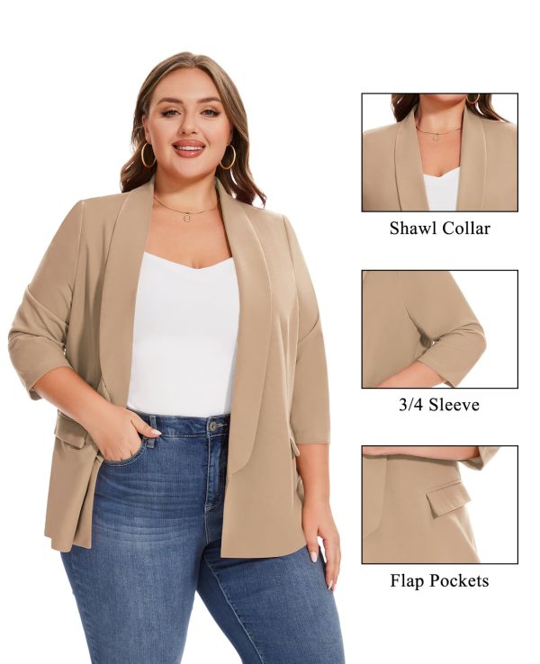 Plus Size Blazers for Women Casual Work Office 3/4 Sleeve Open Front Cardigan Suit Jacket Blazer with Pockets
