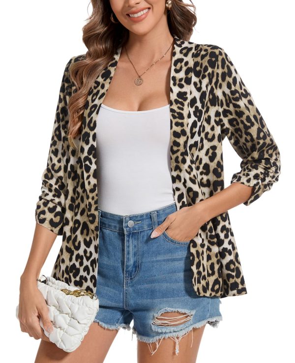 Womens Chiffon Blazer 3/4 Sleeve Shawl Collar Open Front Blazers Casual Work Office Cardigan Suit Jacket