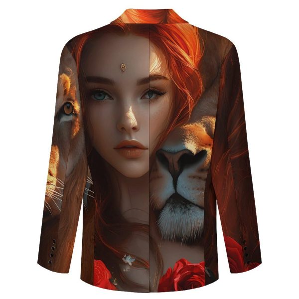 Red Hair Woman Lion Rose Funny Suits Blazer for Men Business Jacket 2 Button Sport Coat Wedding Office