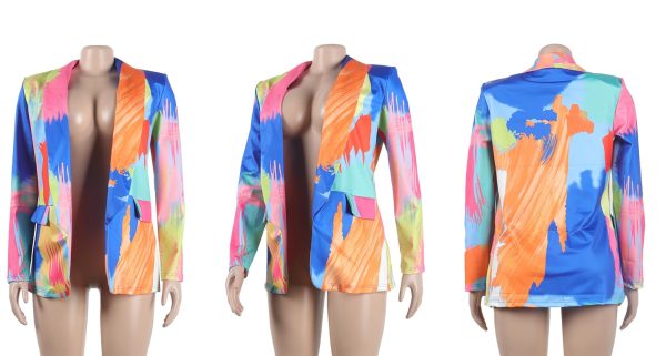 Womens Casual Blazer Jacket Multicolor Long Sleeve Open Front Work Office Blazer Jacket