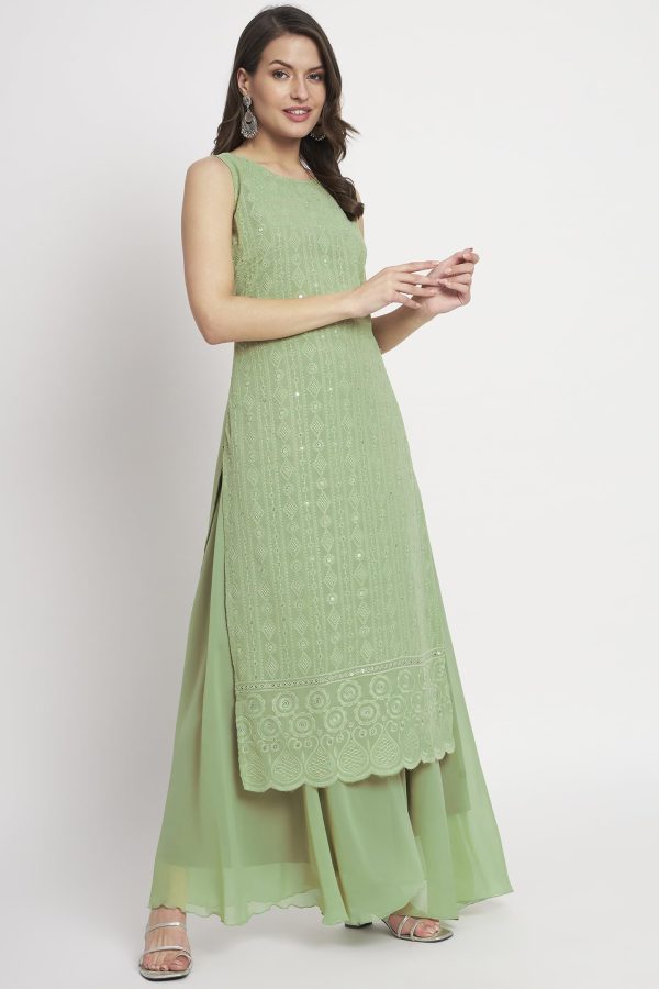 Women's Georgette Chikankari Embroidery Kurta set with Dupatta