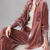 Women's Silky Velvet Suit - Contrast Trim Shirt & Wide-Loose Pants Elegant Style