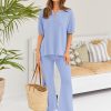 Lounge Sets for Women 2 Piece Casual Outfits Matching Sets Short Sleeve Cozy knit Tops and Elastic Waisted Pants