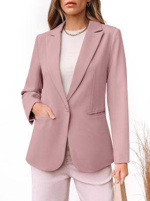 Dressy Blazers for Women Button Long Sleeve Lapel Business Casual Outfits Office Work Suit Blazer with Pockets