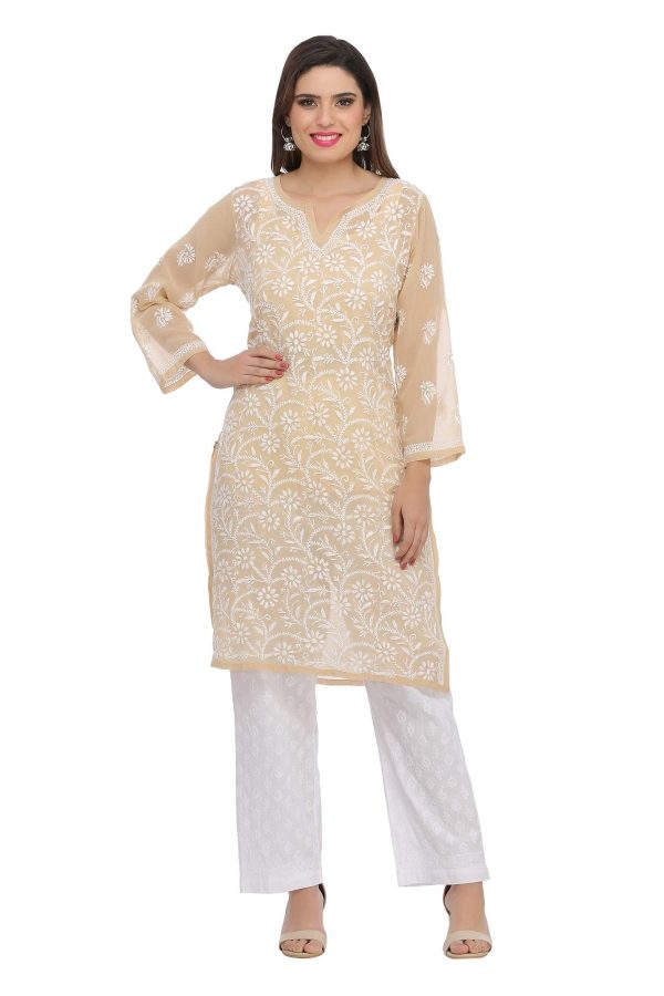 Hand Embroidered Indian Chikankari Georgette Kurti Kurta with Slip for Women A90397