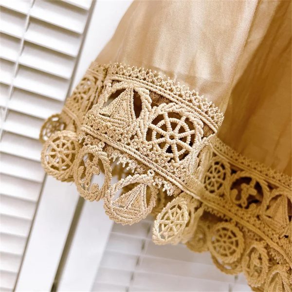 Women’S Embroidered Lace Jacket with Pleated Skirt Set Summer Holiday Wear Hollow Out Design Two Piece Outfit