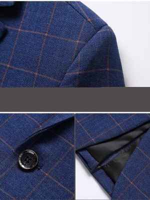 Mens Business Suit Three Piece Plaid Outfit Classic Formal Wear Versatile Set Slim Fit Office Tuxedo Apparel