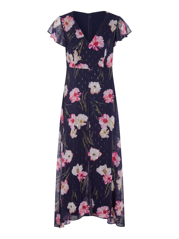 womens Floral Print Metallic Jumpsuit